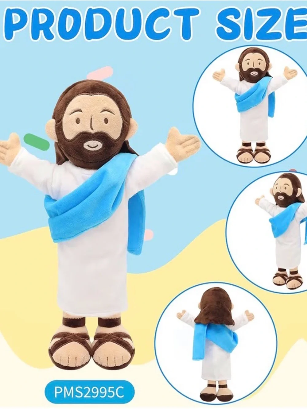 Plush Jesus Hand Puppet in White and Blue - Kids Toy